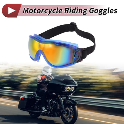 Goggles for Motorcycle Riding Red Lens Blue Frame PC PU Sunglasses
