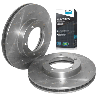 2 x Front Drilled Slotted Rotors Pads for Landcruiser 76-79 Series