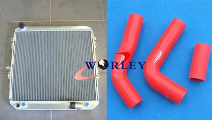 Aluminum Radiator & Red Silicone Hose for Toyota Surf Hilux LN130 (1989-1997)
