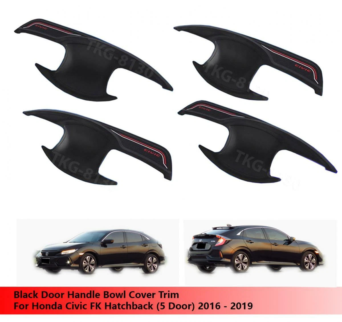 Door Handle Bowl Cover Black for Honda Civic Hatchback (2016-2019)