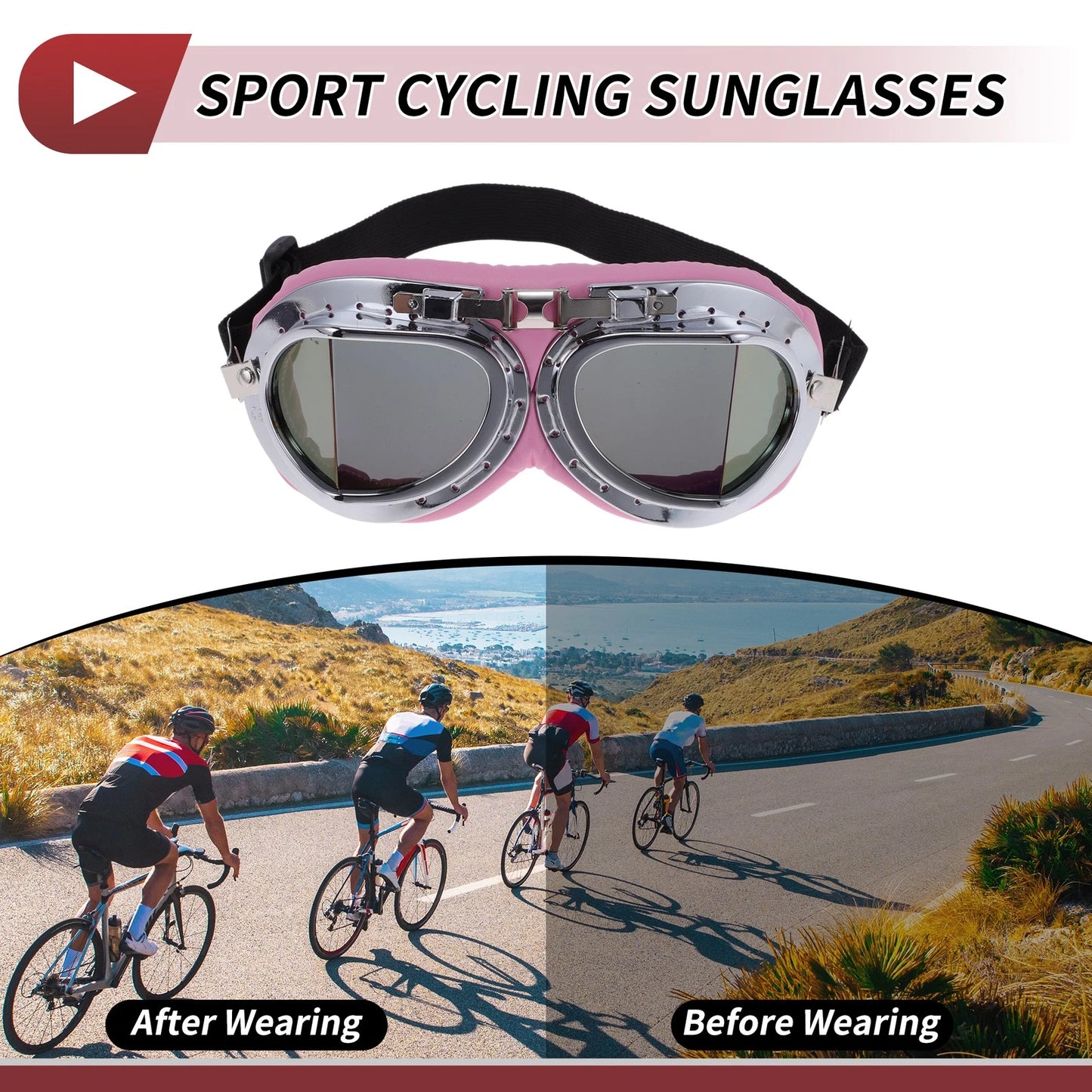 Set / 1 / Motorcycle Riding Goggles Multicolour Lens Pink Frame for Cycling Sunglasses