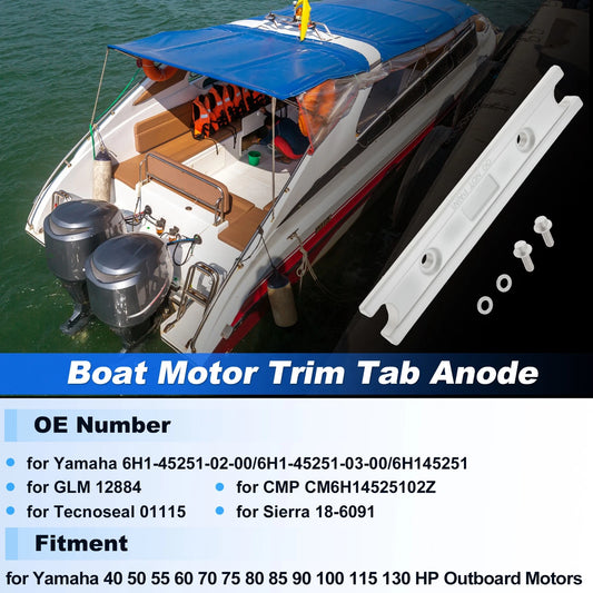 Trim Tab Anode Zinc for Yamaha 40-130 HP Outboard Motors