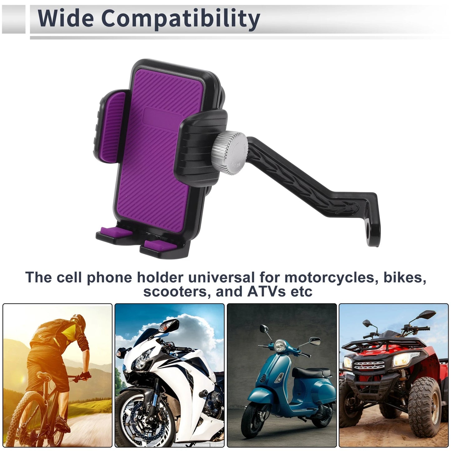 Motorcycle Phone Mount 4.7-7.2in for Rearview Mirror Purple