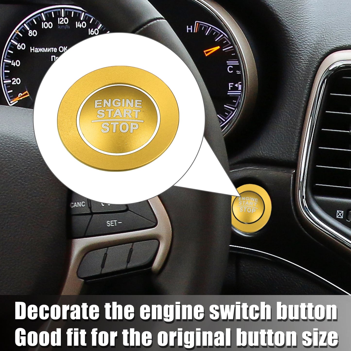 Engine Start Stop Button Cover Trim Kit for Jeep Cherokee & Dodge Gold Tone