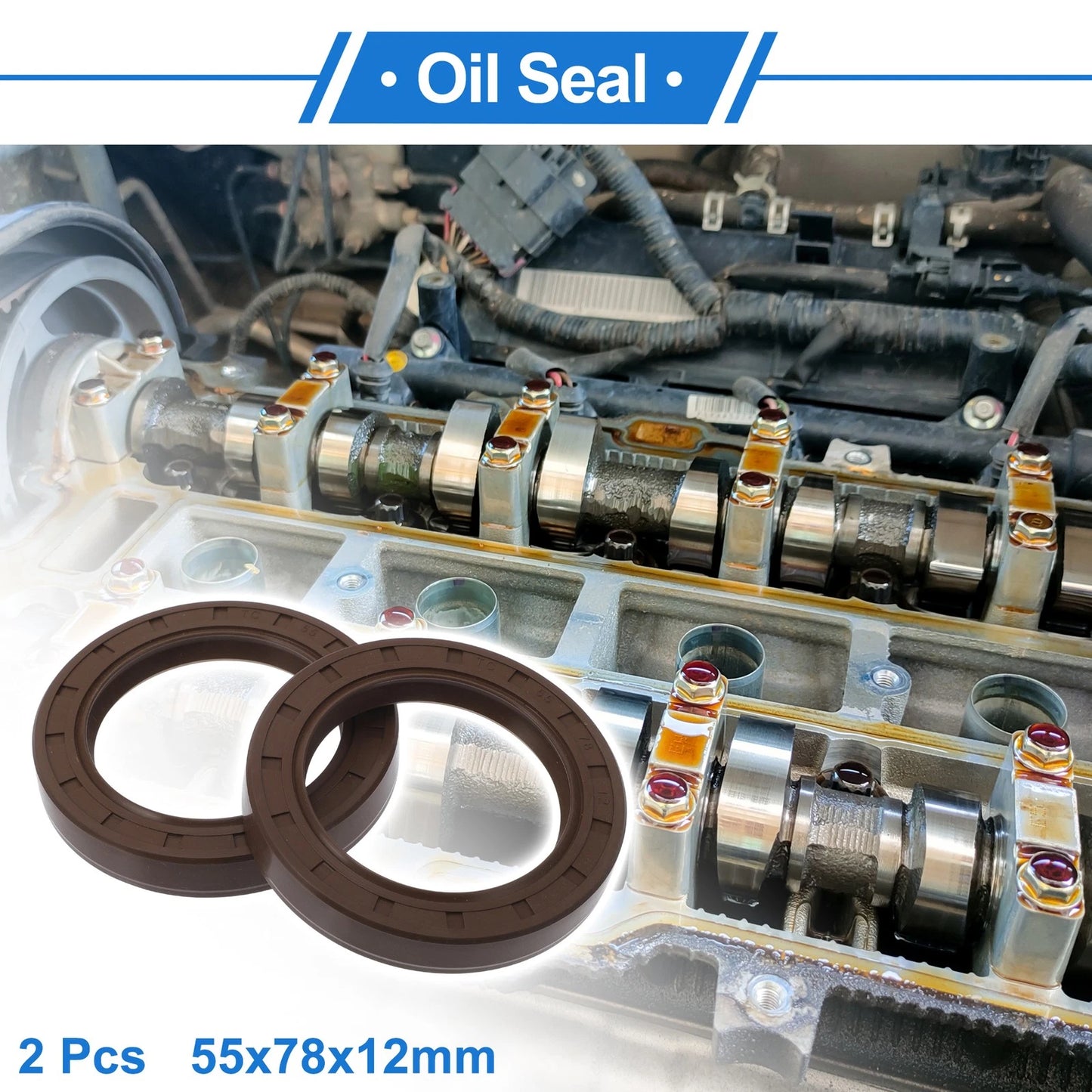 Oil Seal 55x78x12mm Brown FKM Rotary Shaft Seal 2 x Pcs