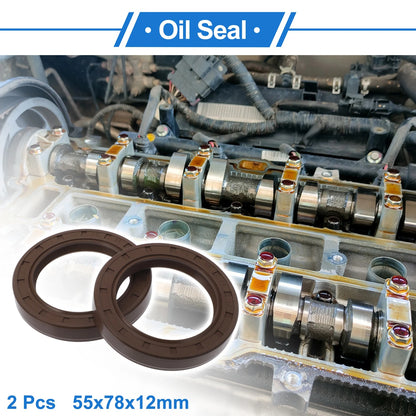 Oil Seal 55x78x12mm Brown FKM Rotary Shaft Seal 2 x Pcs
