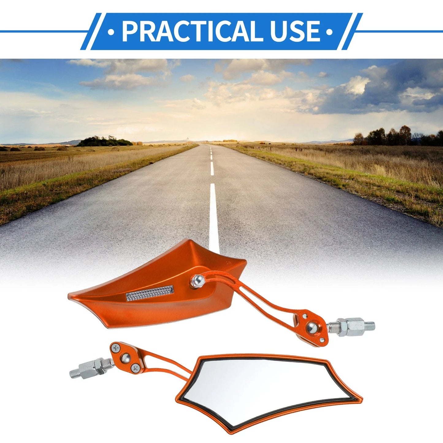 Motorcycle Rear View Mirrors Prismatic Shape Handlebar Orange for Make Model