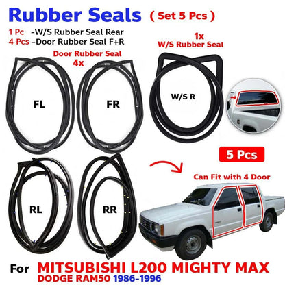 Windshield Rear Door Rubber Set 5 Fits Mitsubishi L200 Triton 4D Pickup 1986-96