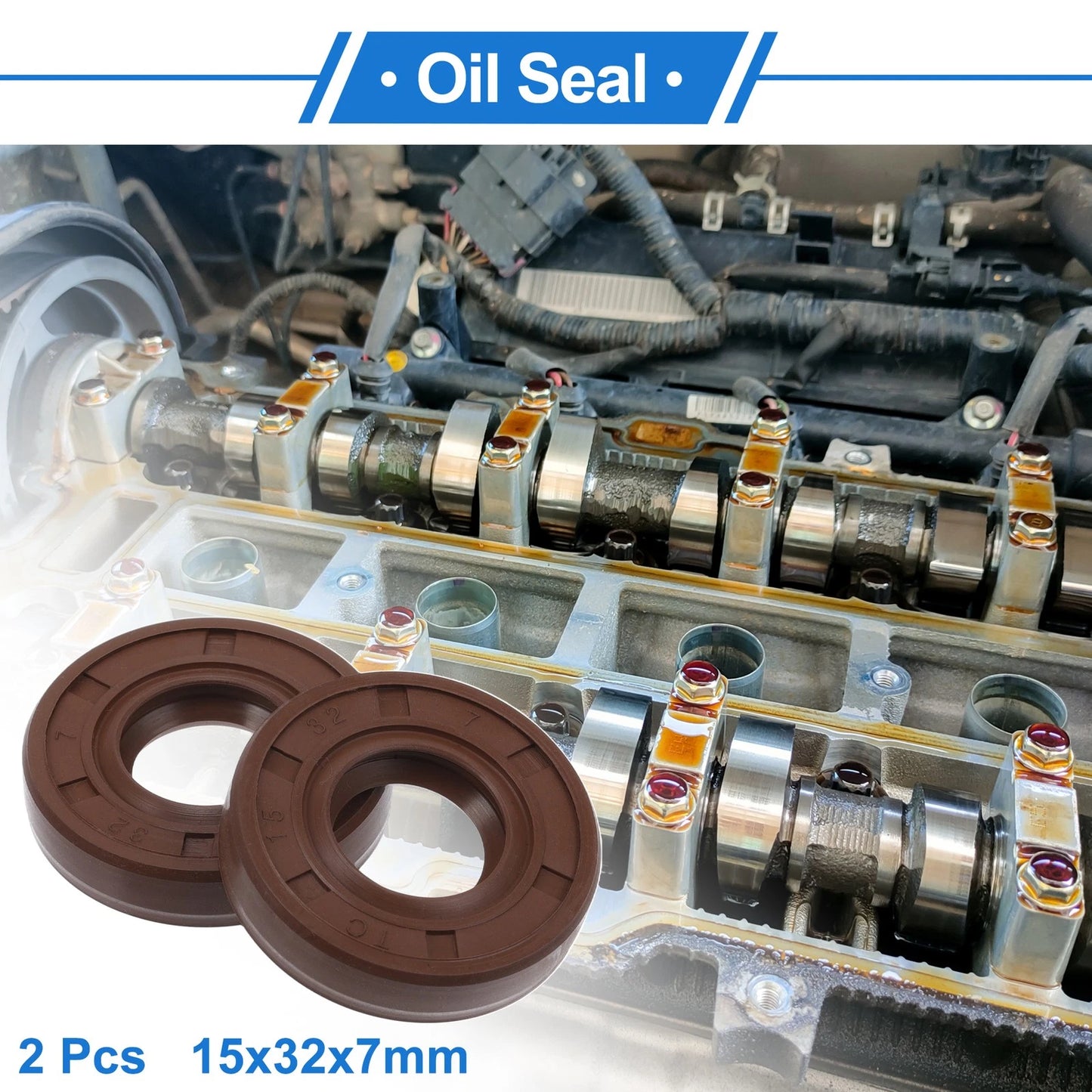 Oil Seal 15x32x7mm Brown 2 x Seal Ring FKM Rubber for Vehicle