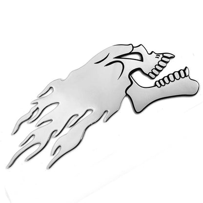1 Pair Sliver Flaming Skull 3D Sticker Decal for Motorbike Motorcycle Tank Car