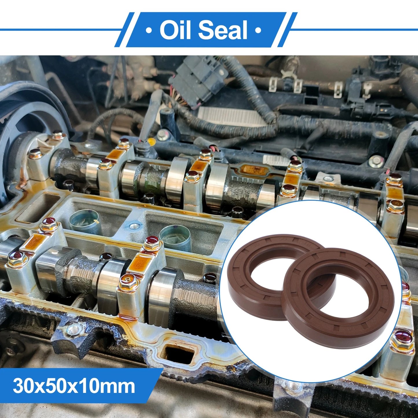 Oil Seal 30x50x10mm Rotary Shaft Seal FKM Rubber Brown 2 x