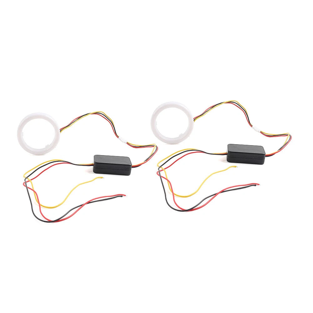 2 x White Amber Switchback LED Halo Rings for Car Headlight Retrofit 60MM
