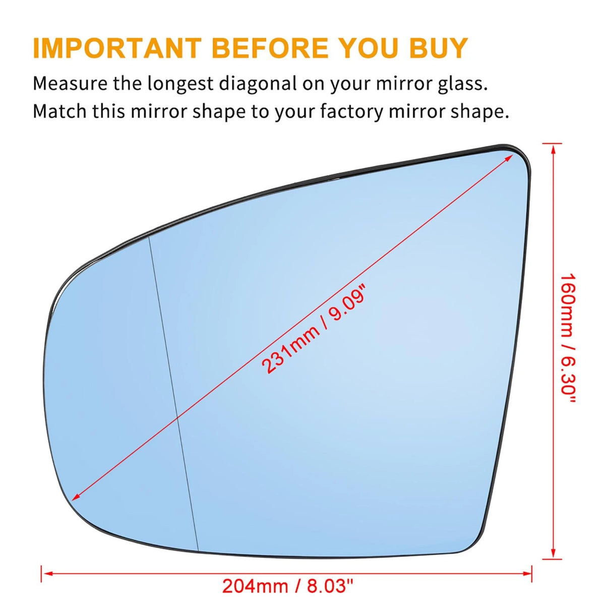 Heated Left Rearview Mirror Glass with Backing Plate for BMW X5 (2007-2013)