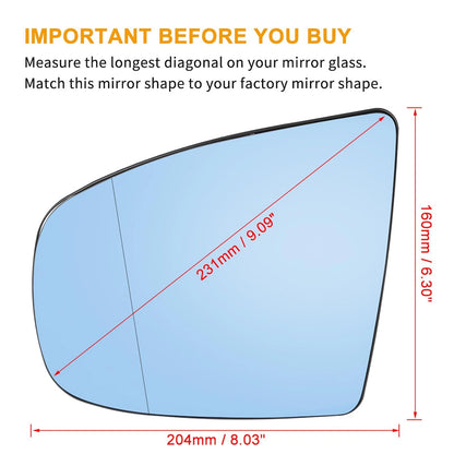 Heated Left Rearview Mirror Glass with Backing Plate for BMW X5 (2007-2013)