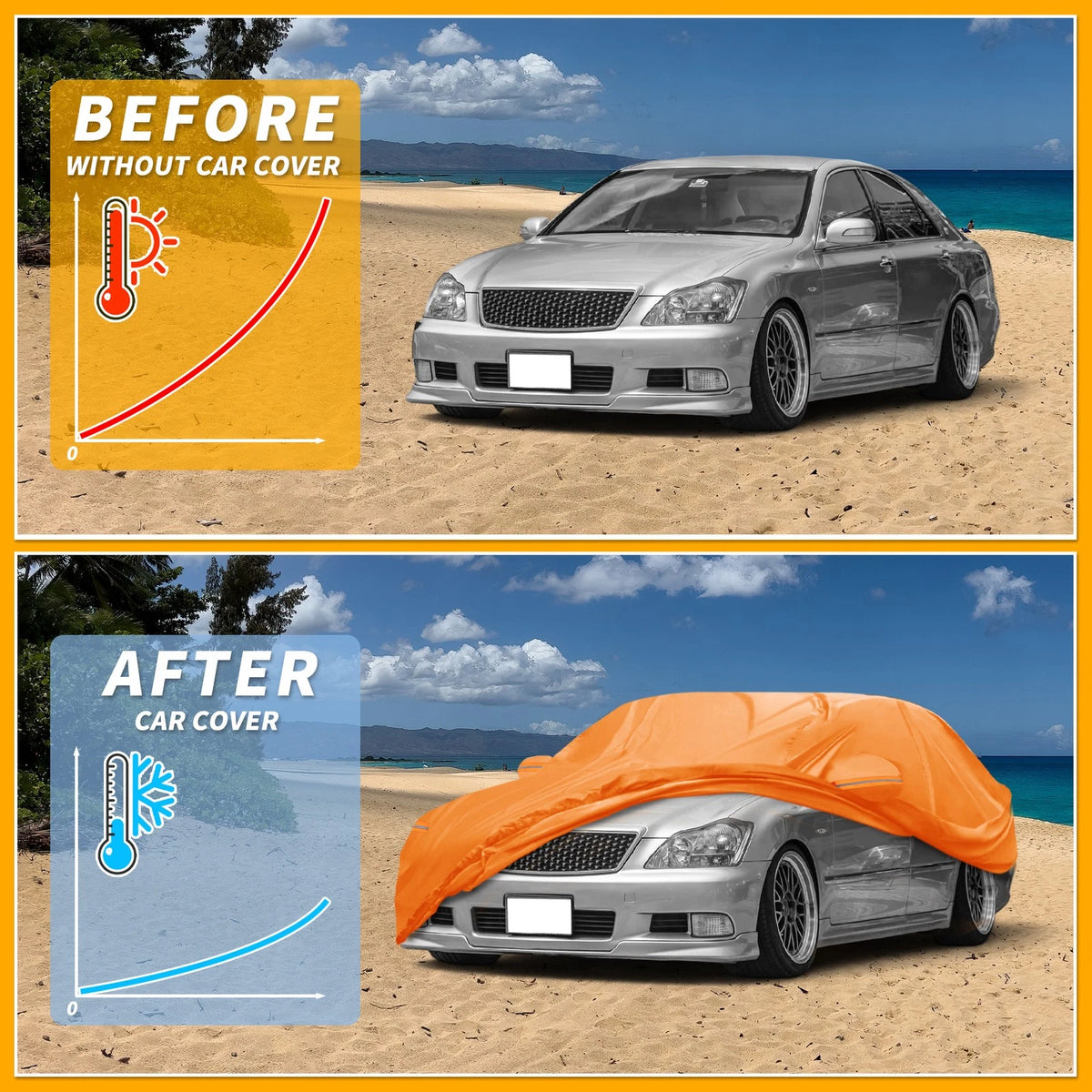 Waterproof Car Cover for Toyota Crown (210D-PU, Orange)