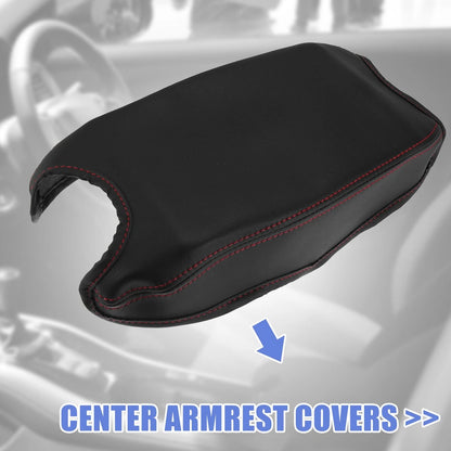 Microfiber Leather Armrest Cover Pad for Honda HR-V (2016-2021) Black/Red