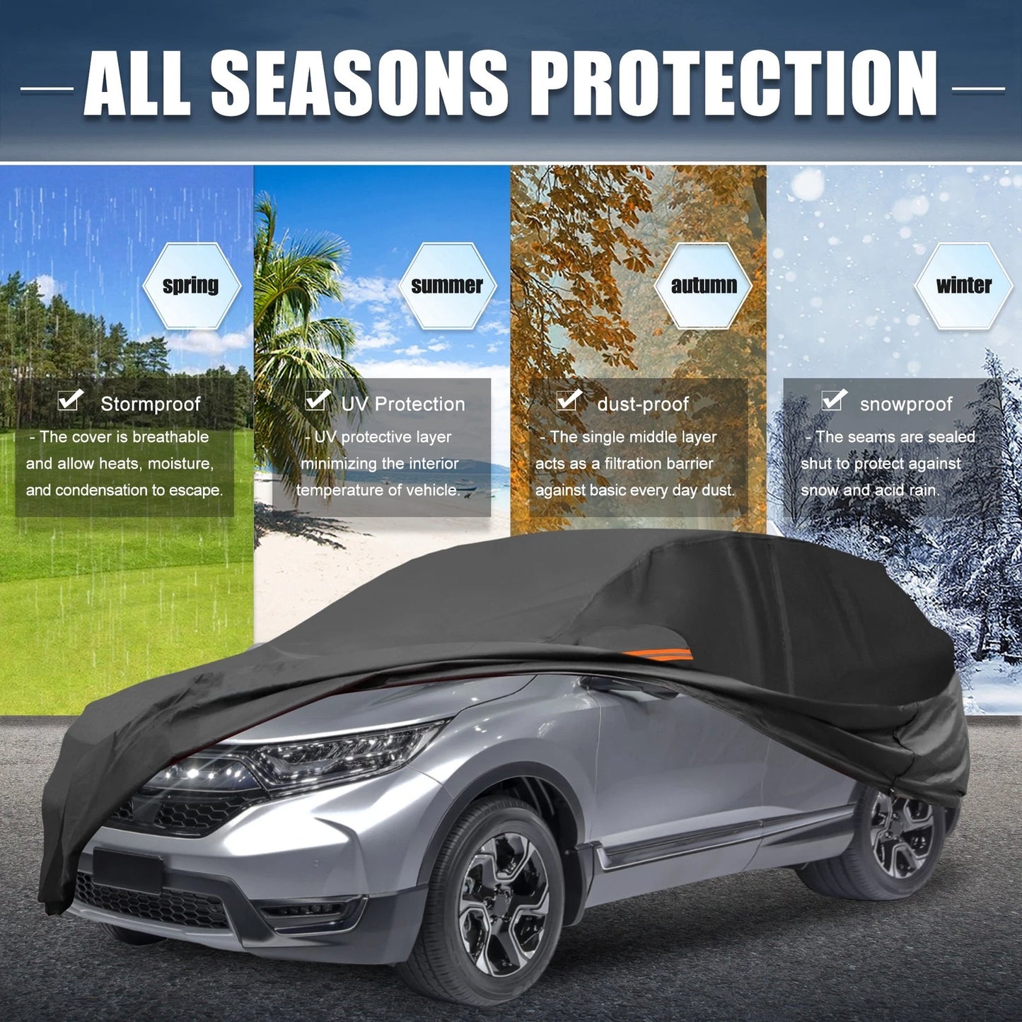 Waterproof 210D-PU Oxford Car Cover for Honda CRV (1995-2023) with Zipper