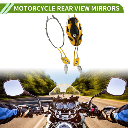 M8/M10 Rear View Mirror Oval Shape Gold Tone Aluminum Alloy Plastic
