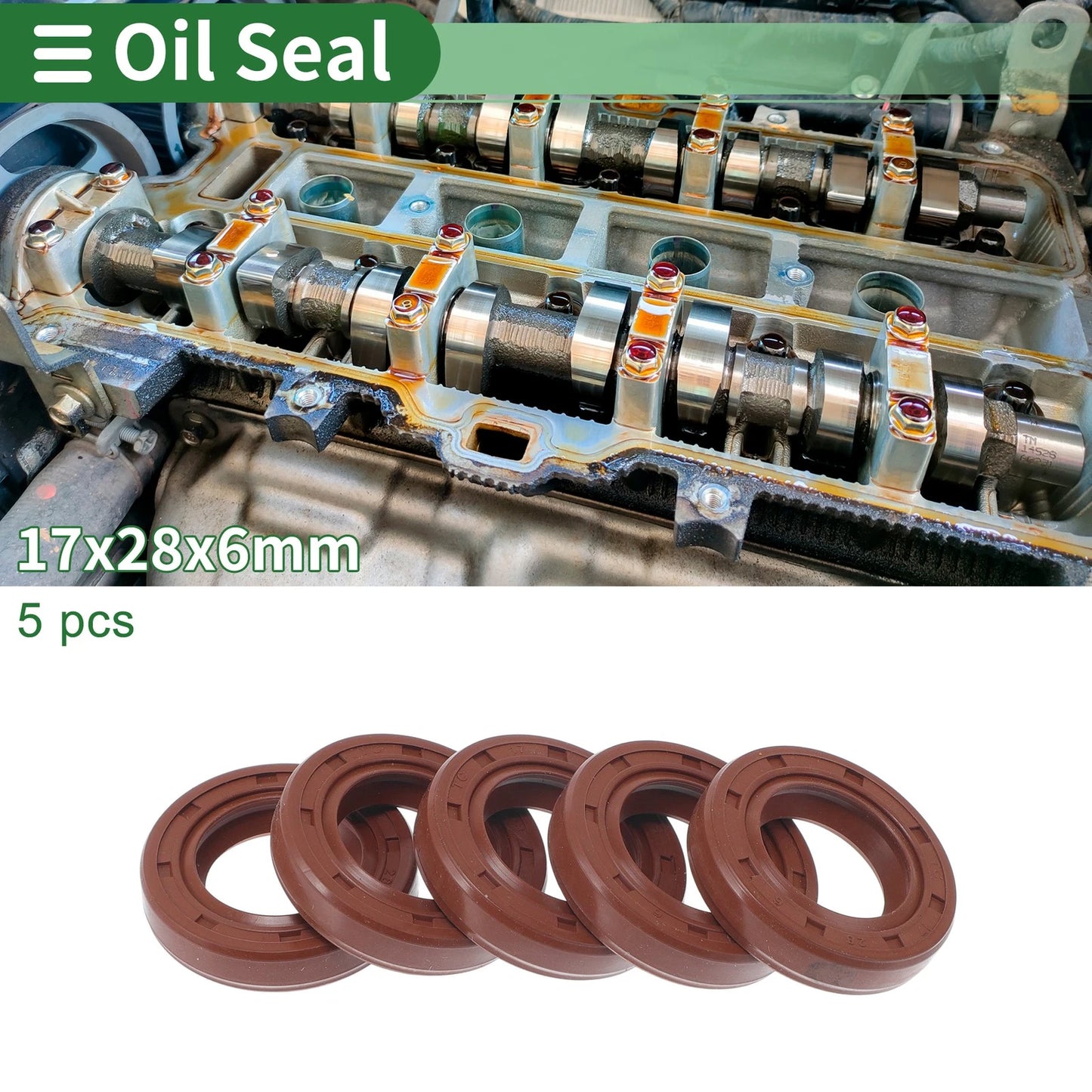 Oil Seal 17x28x6mm Brown Rotary Shaft Seal FKM Rubber 5 Pcs for Make Model