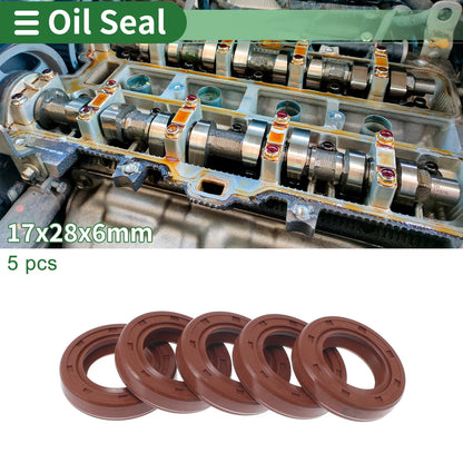 Oil Seal 17x28x6mm Brown Rotary Shaft Seal FKM Rubber 5 Pcs for Make Model