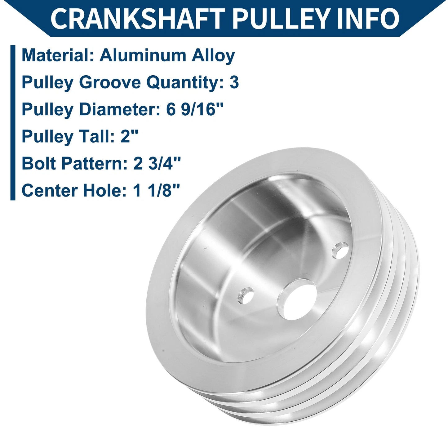 Triple-Groove Short Water Pump Crank Pulley for Chevy SBC Small Block