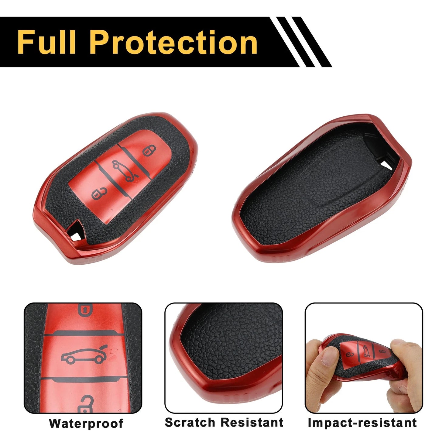 Red TPU Key Fob Shell Cover Case for Peugeot 308, 408 (2007-2023)