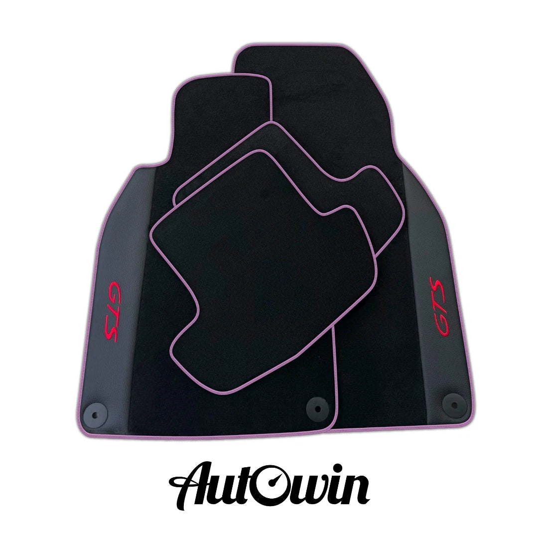 Black Floor Mats for Porsche 911-992 GTS with Leather & Purple Trim