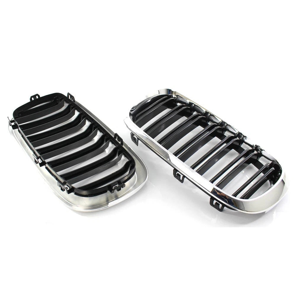 2 x Black+Chrome Front Grill Dual Slat for BMW X5 F15 X6 F16 M (2014–2018)