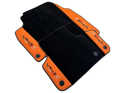 Black Floor Mats & Trunk Mats for Lamborghini Urus S 2018-2024 Orange Alcantara