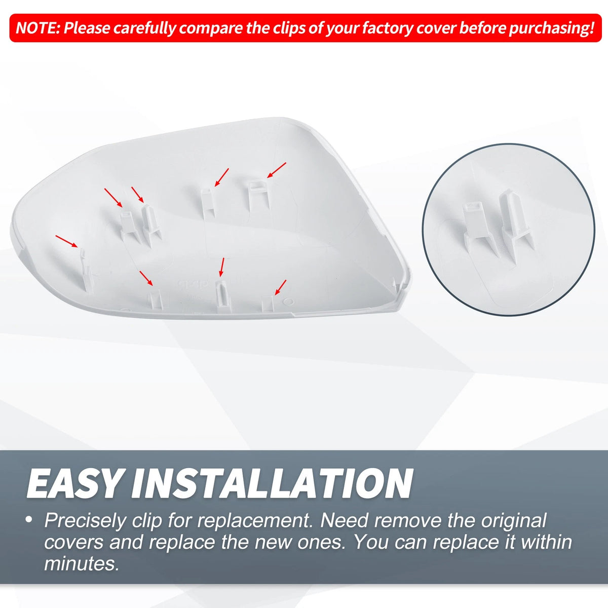 Left Side Door Mirror Cover Cap White for Toyota Camry (2018-2023)