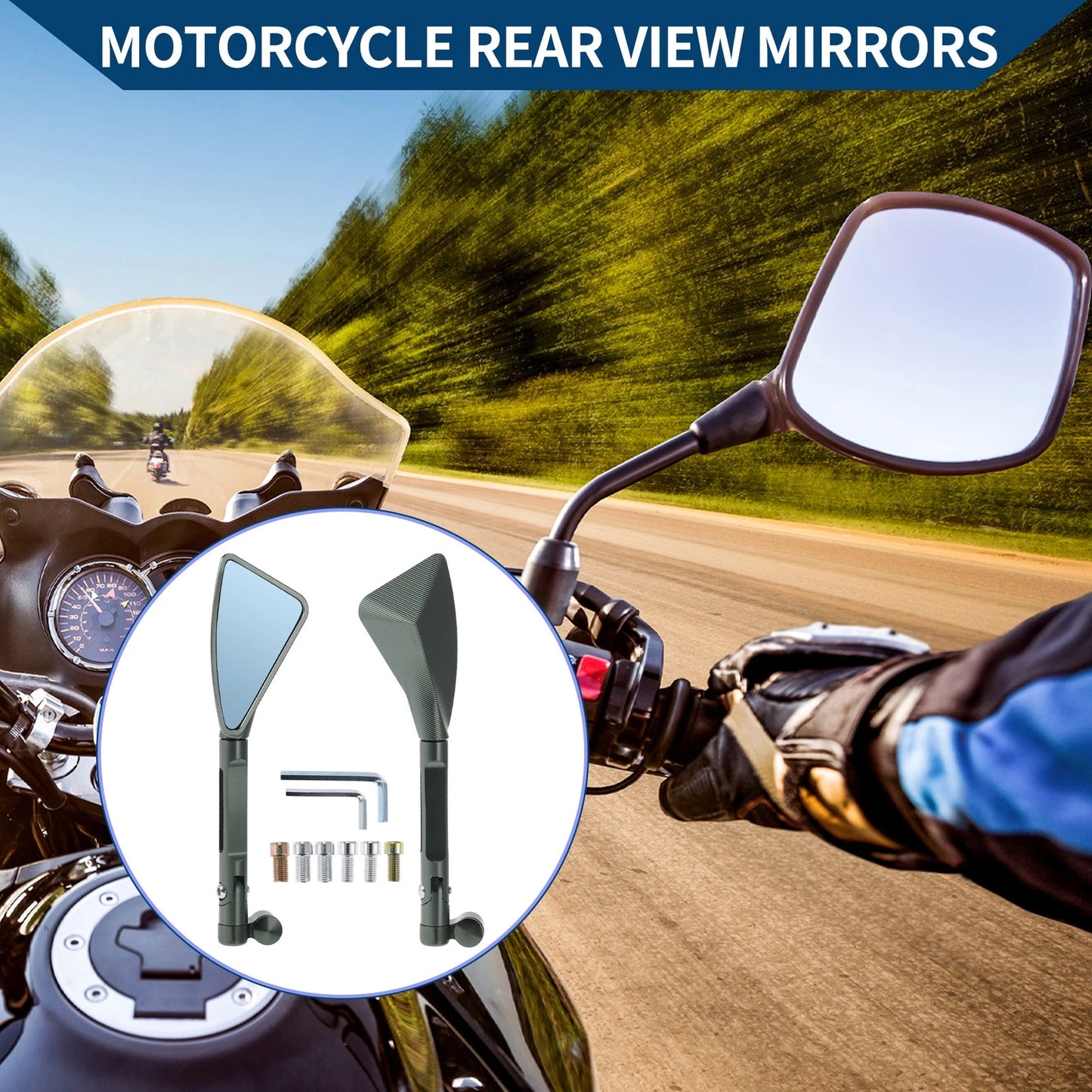 M8/M10 Triangle Shape Rear View Mirrors Aluminum Alloy for Car