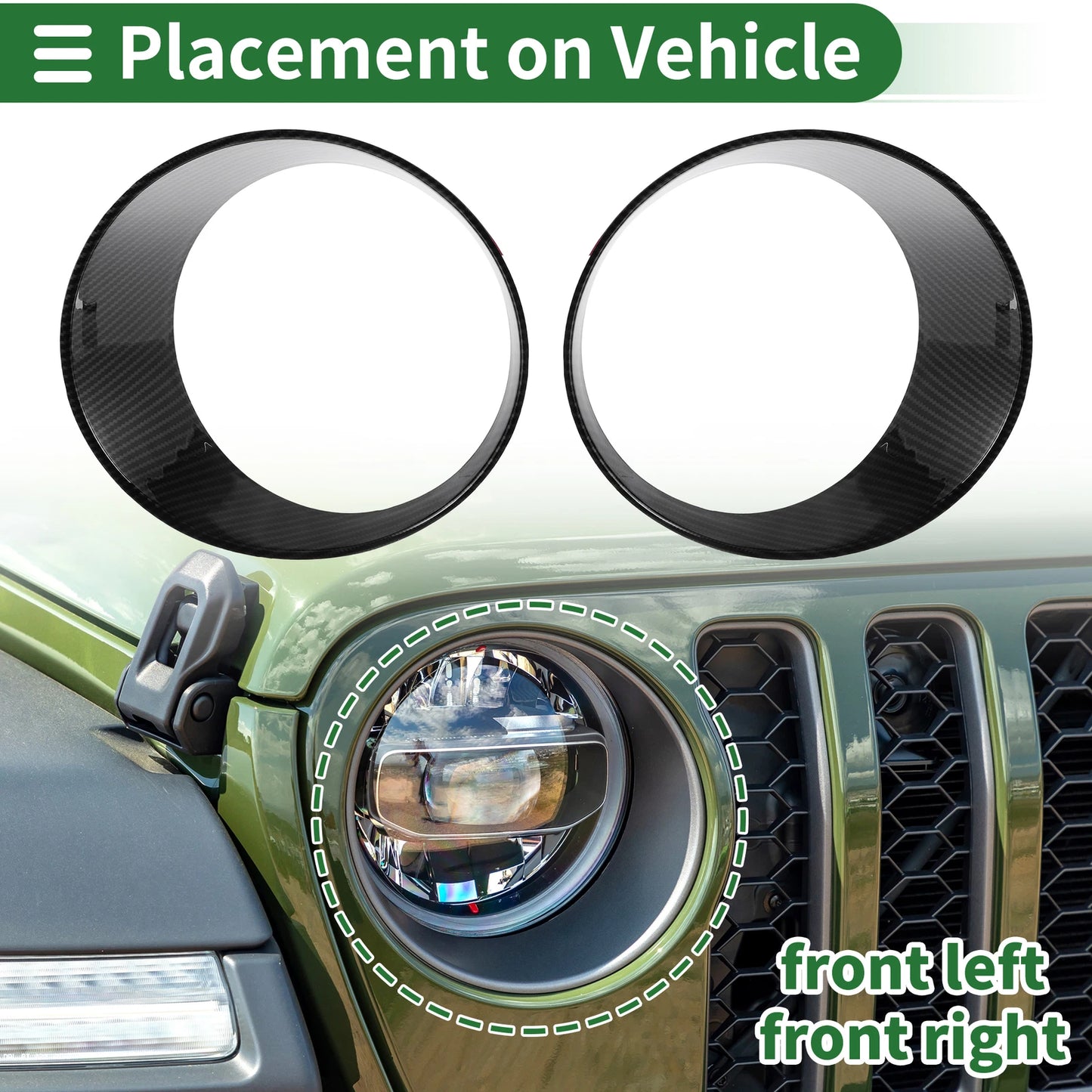 2 x Car Headlight Trim Bezels for Jeep Wrangler (2024) ABS Carbon Fiber Black