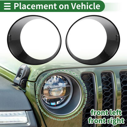 2 x Car Headlight Trim Bezels for Jeep Wrangler (2024) ABS Carbon Fiber Black