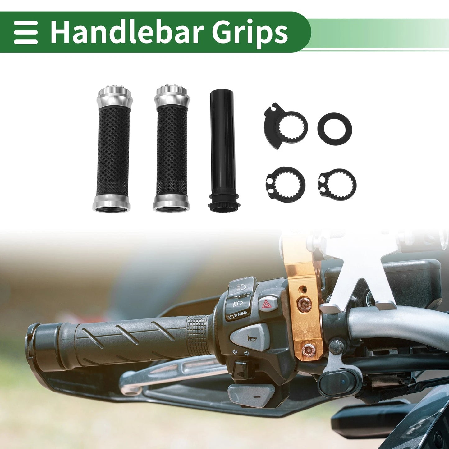 7/8 22mm Hand Grips Black Silver Tone for Motorcycle