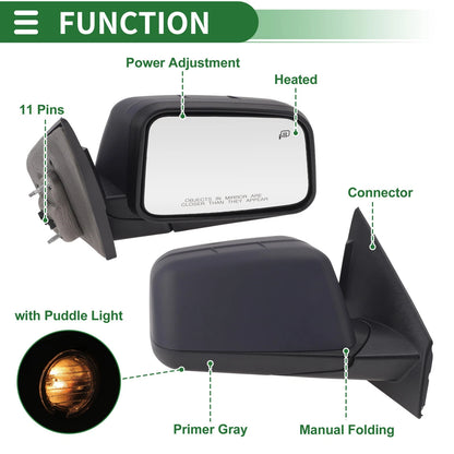 Right Driver Side Door Mirror for Ford Edge 2007-2011 - 11 Pins Power Replacement