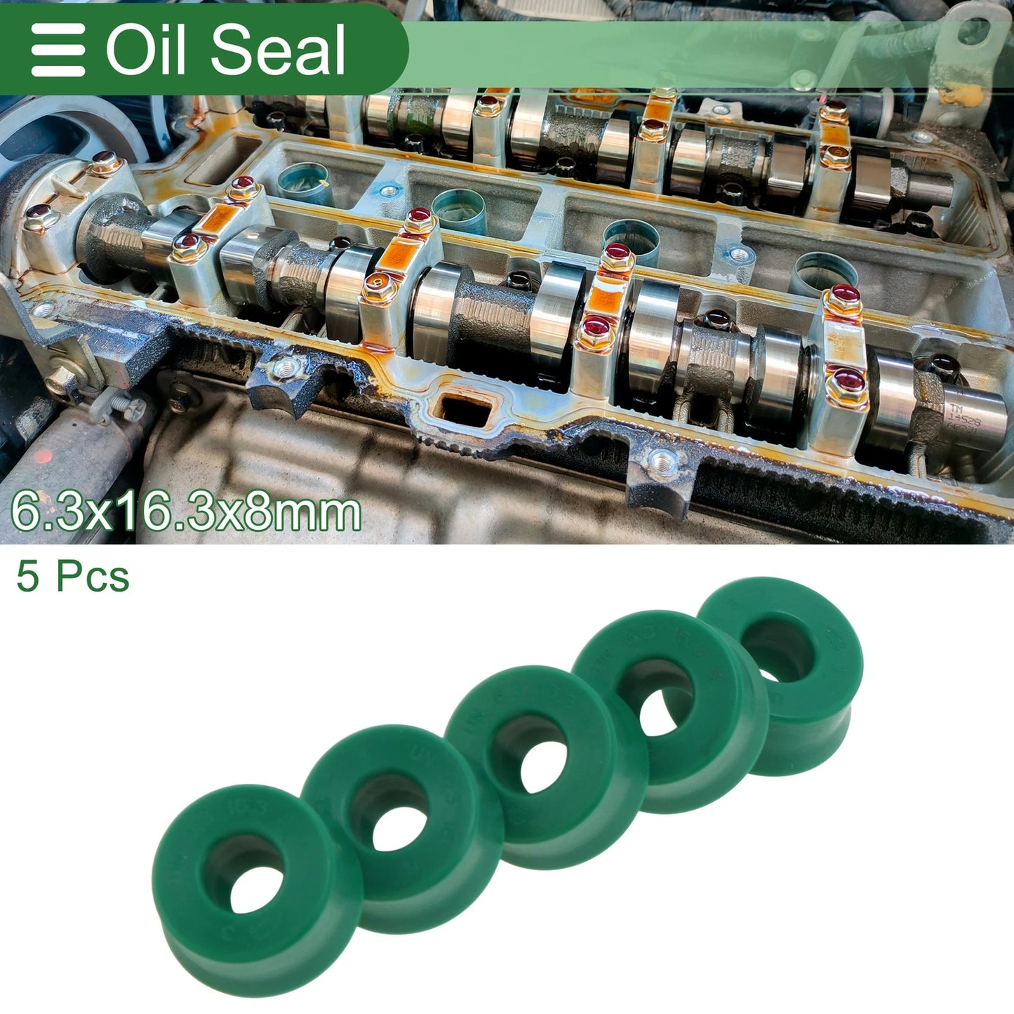 Oil Seal Rotary Shaft Seal TPU 6.3x16.3x8mm Green 5 Pcs for Vehicle