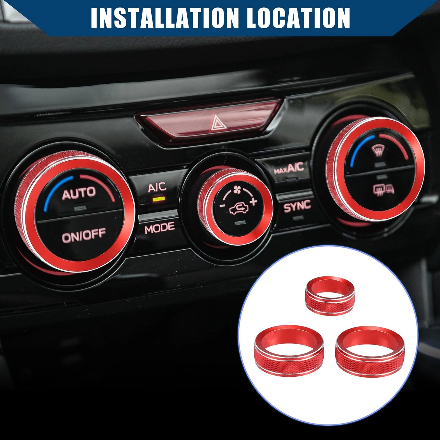 AC Control Switch Knob Cover for Subaru Impreza (2017-2023) Red 1 Set