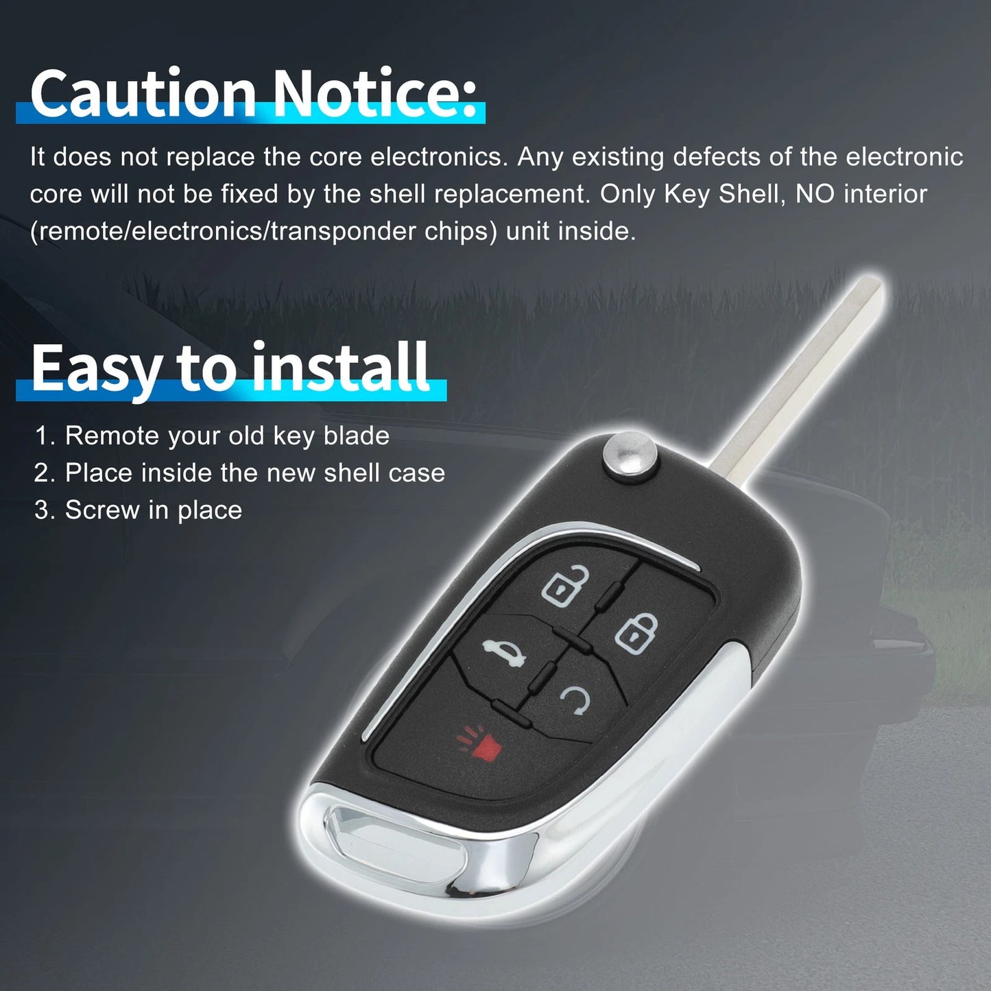 Keyless Key Fob Shell Case for Chevrolet Camaro Equinox (2010-2019)