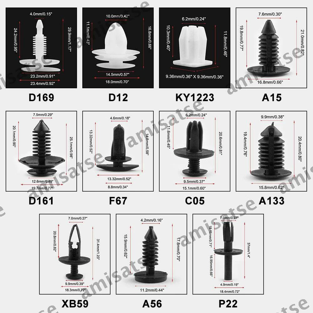 18 Size Retainer Clips & Plastic Fasteners for Car Vehicle (No Year)