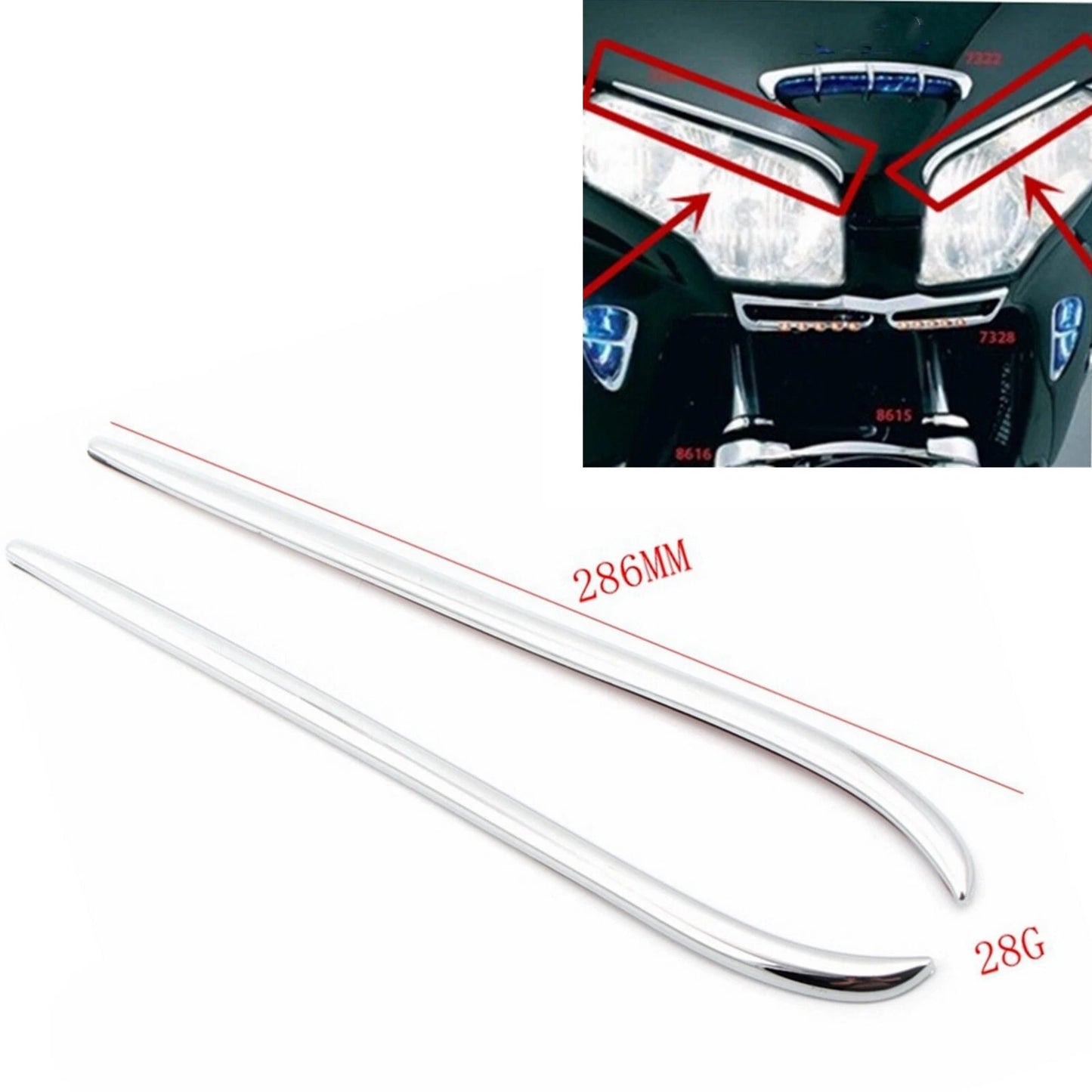 1 Pair Chrome Headlight Eyebrows Trim for Honda Goldwing GL1800 (2001-2011)