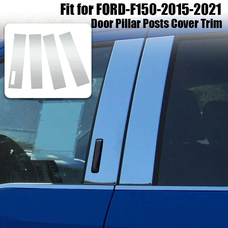 Car Door Trim B Pillar Window Covers Chrome for Ford F150 2015-2021