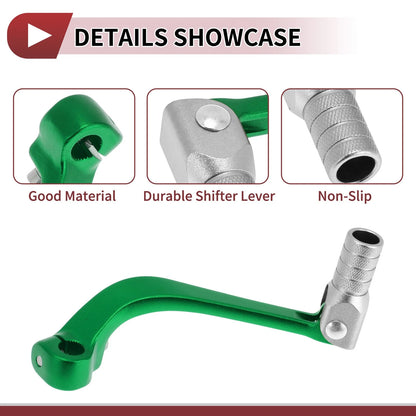 Folding Shifter Lever for Honda CRF110F (2013-2018) - Green Silver Tone