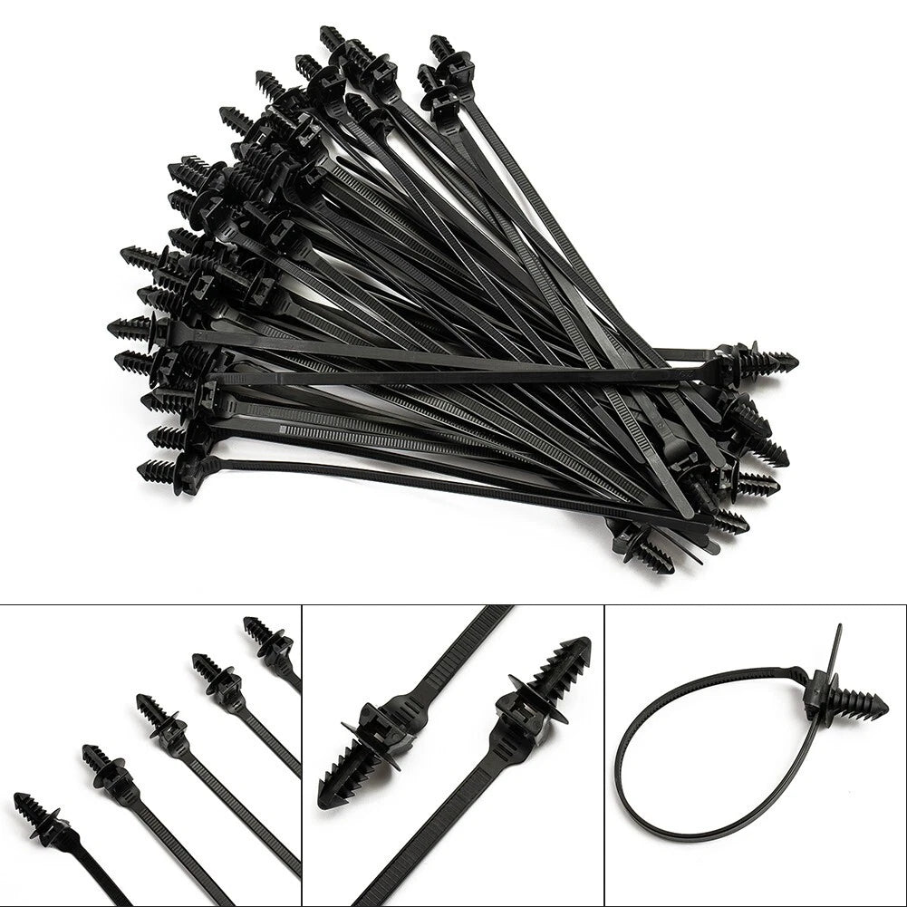 50 Black Nylon Zip Tie Car Cable Clamp Fastener Clips