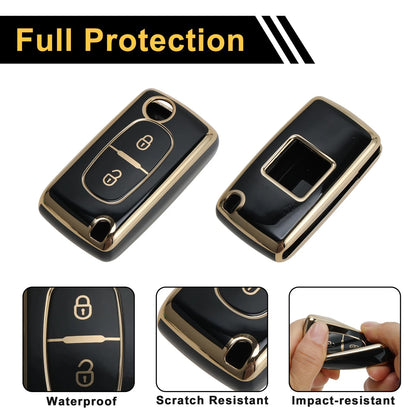 Black Gold Tone TPU Silicone Key Case for Peugeot 107 (2005-2014)