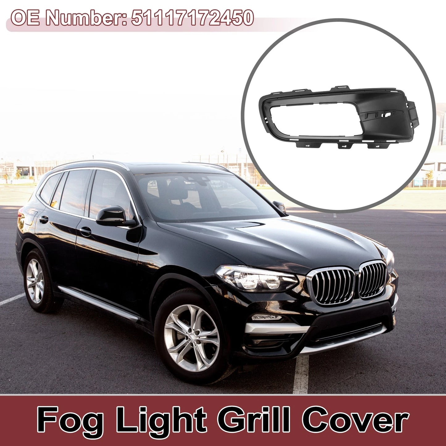 1 Pc Fog Light Grill Front Right for BMW X5 (2007 - 2010) Black