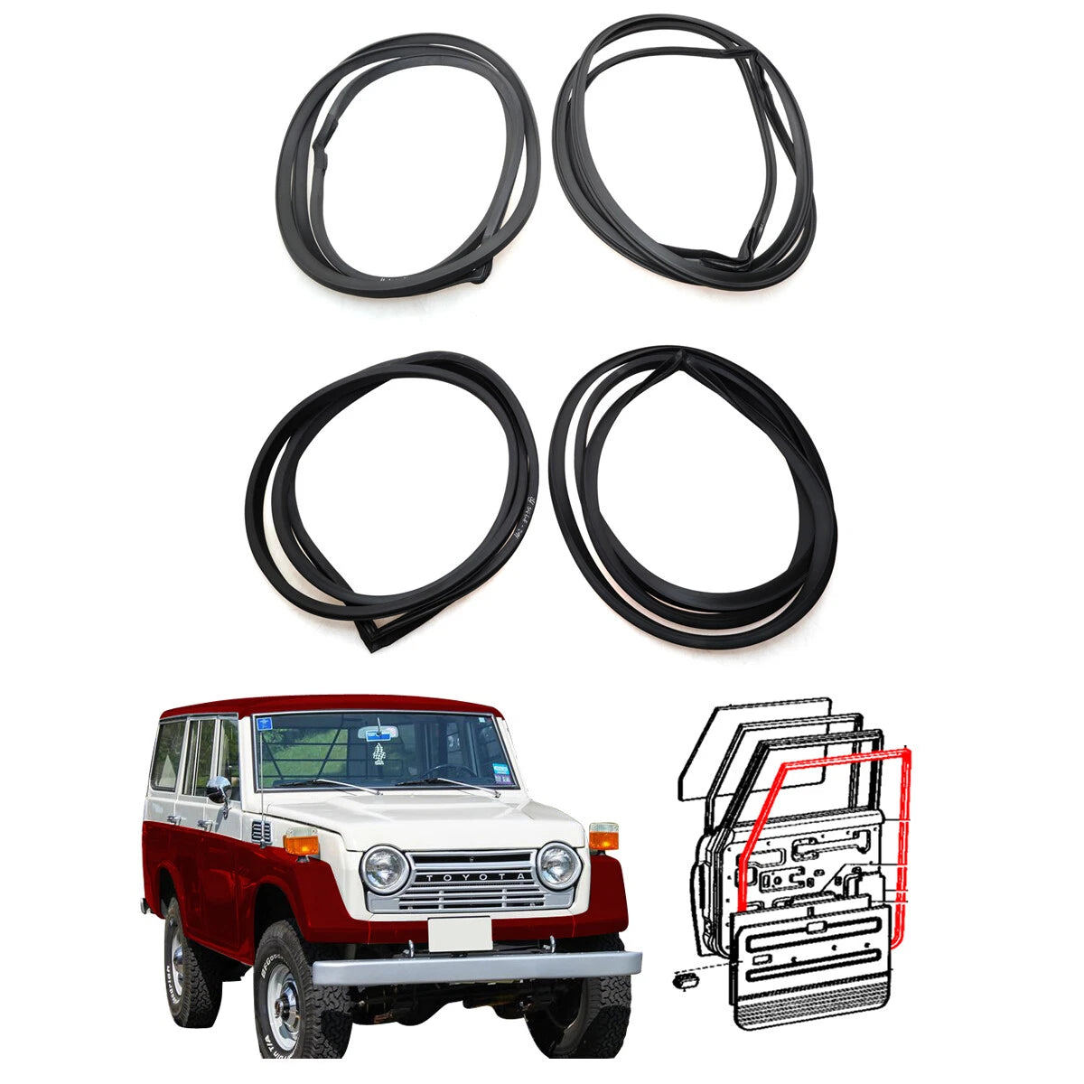 Front & Rear Door Weatherstrip for Toyota Land Cruiser FJ55 FJ56 1975-1980