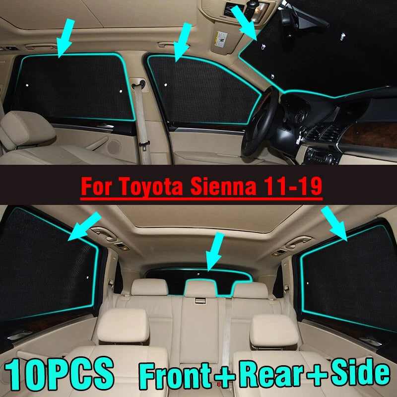 10X Front Side Rear Window Windshield Privacy Sunshade for Toyota Sienna (2011–2019)
