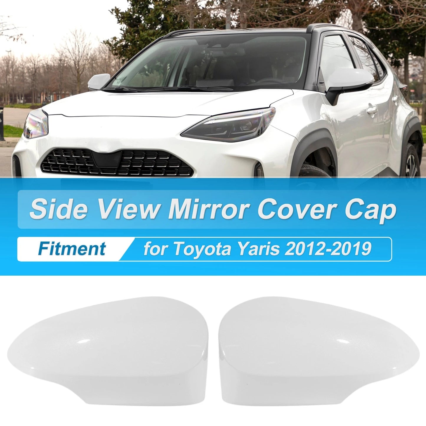 White ABS Wing Door Rearview Mirror Covers for Toyota Yaris (2012-2019)