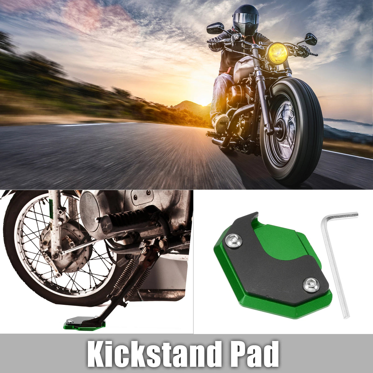 Aluminum Alloy Motorcycle Kickstand Pad for Honda - Black Green