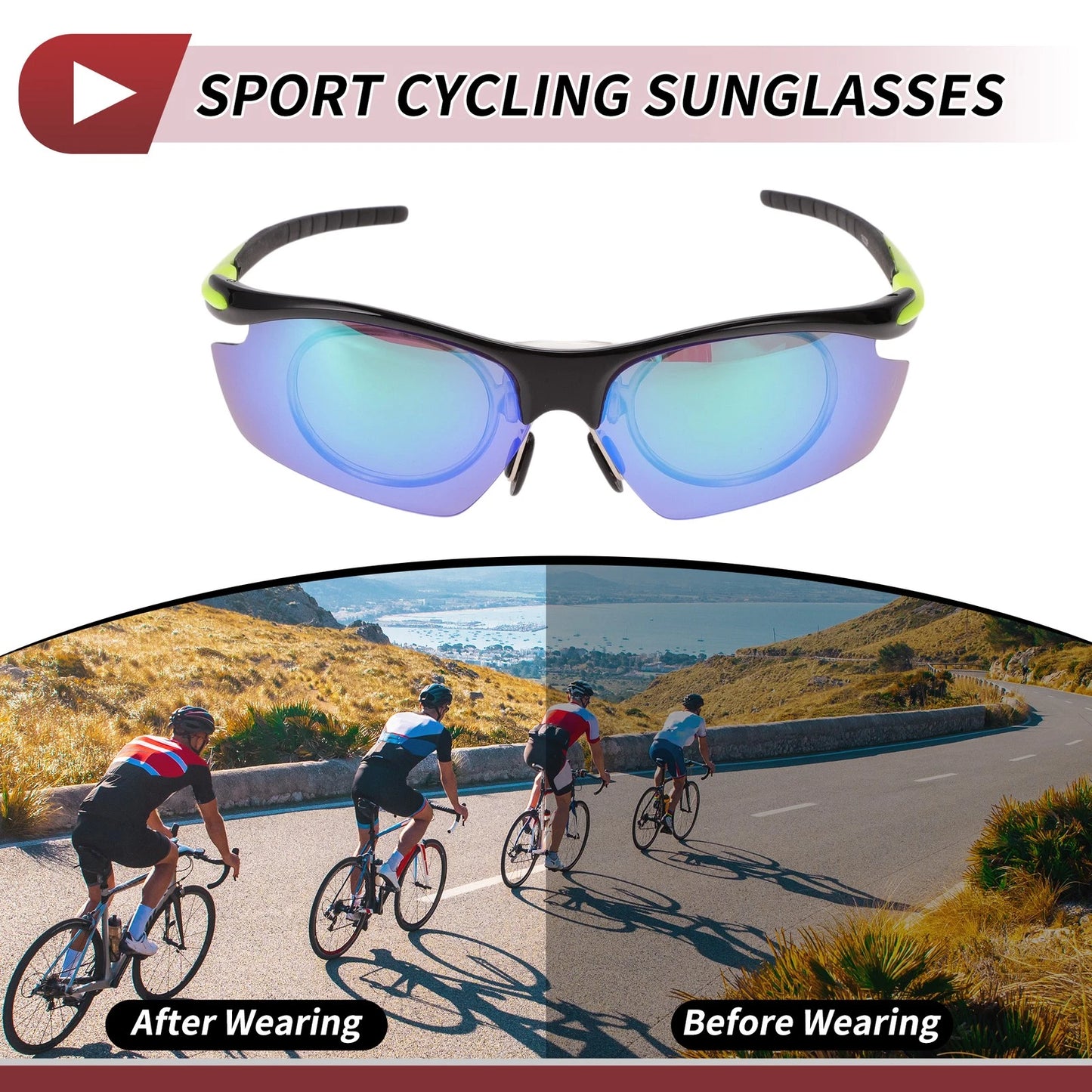 1 Pc Motorcycle Riding Goggles Green Lens Black Frame Tri-acetel Cellulose for Motorcycle